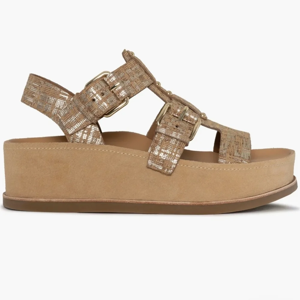 Donald Pliner Jesmin Platform Fisherman Sandal Camel Platino Size 7.5